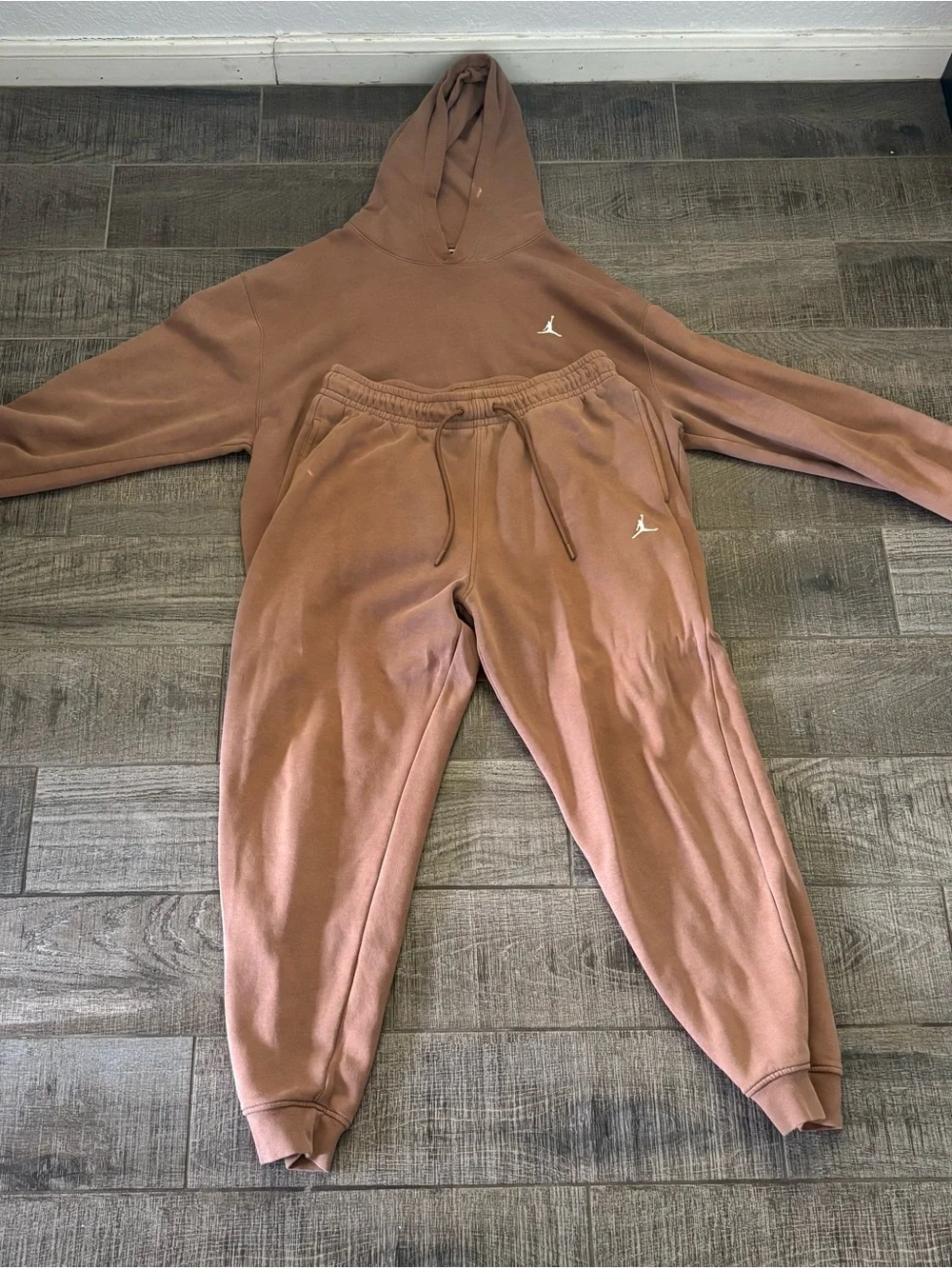Jordan Matching Fleece Hoodie & Sweatpants Set Brown Men's Large - FLAWED